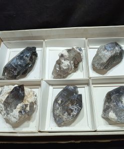 (WC015662) One Box Of 6 Smoky Quartz Crystals From Malawi